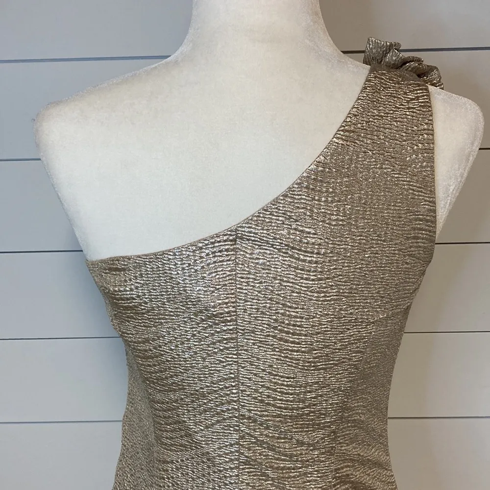 David Meister Metallic One-Shoulder Cocktail Dress - Image 10