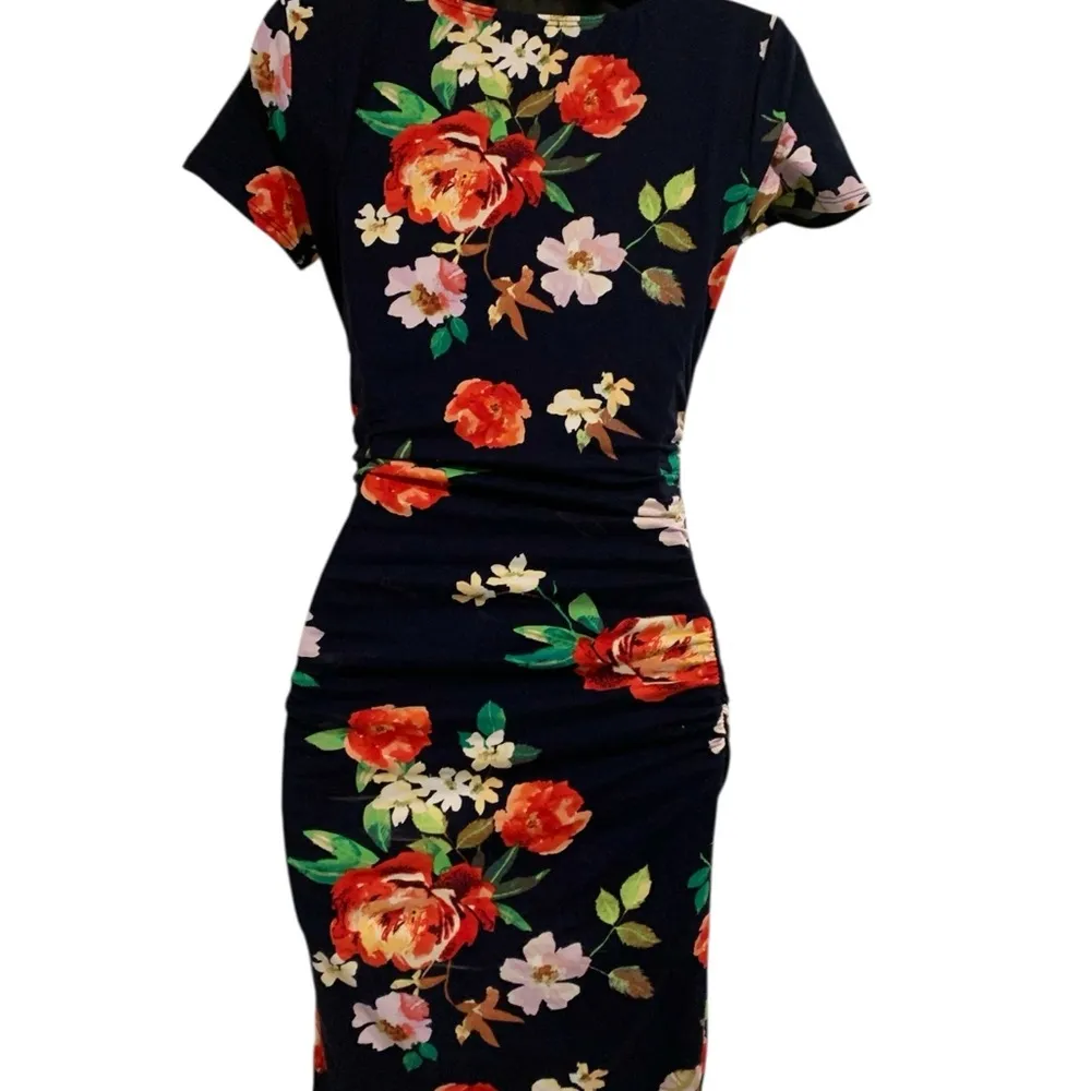Floral Maxi Maternity Dress Navy with Red and Green Floral Accents Maternity Size XS - Image 5