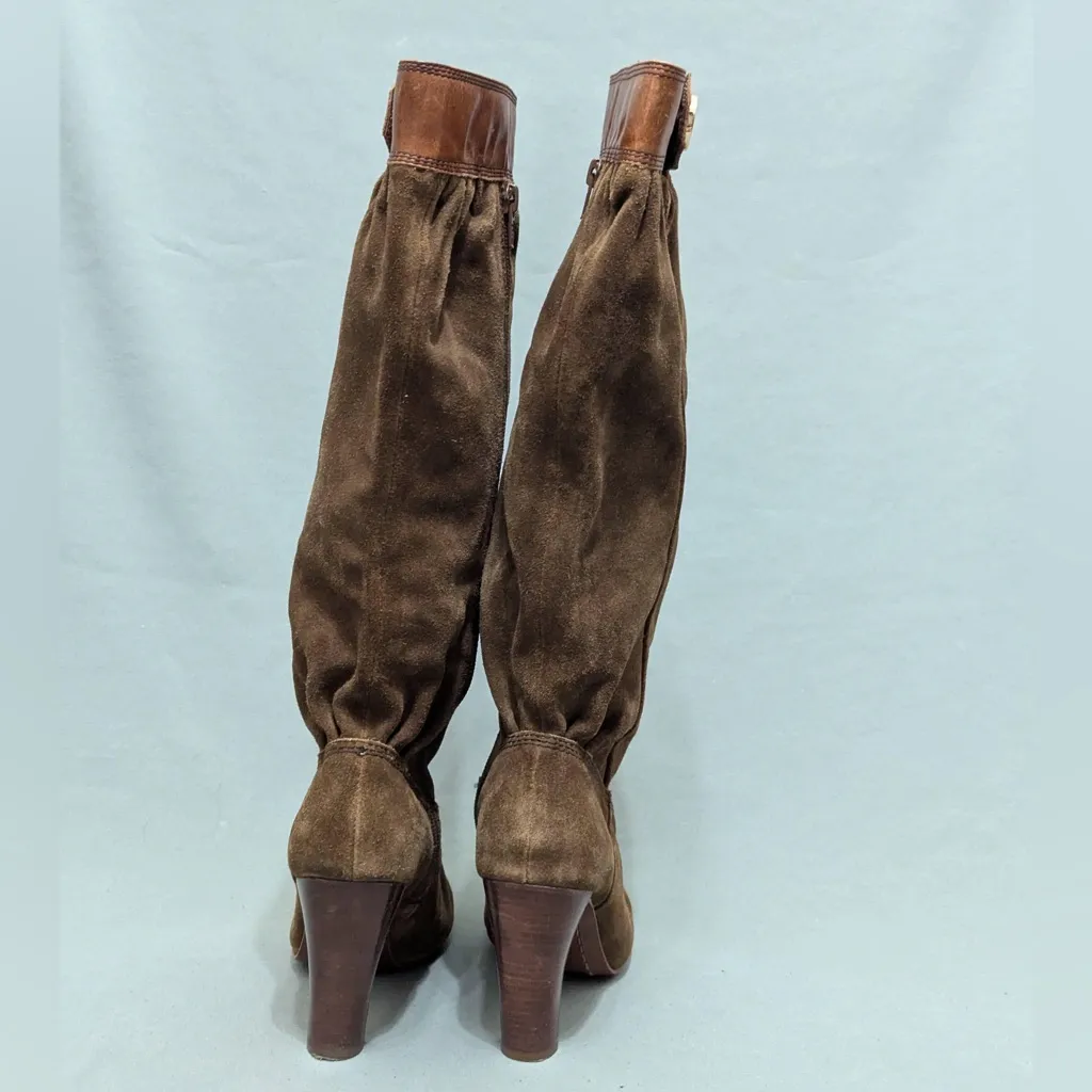 Michael Kors Boots Womens Knee-High Block High Heels Brown Suede Pleats Size 5.5 - Image 5