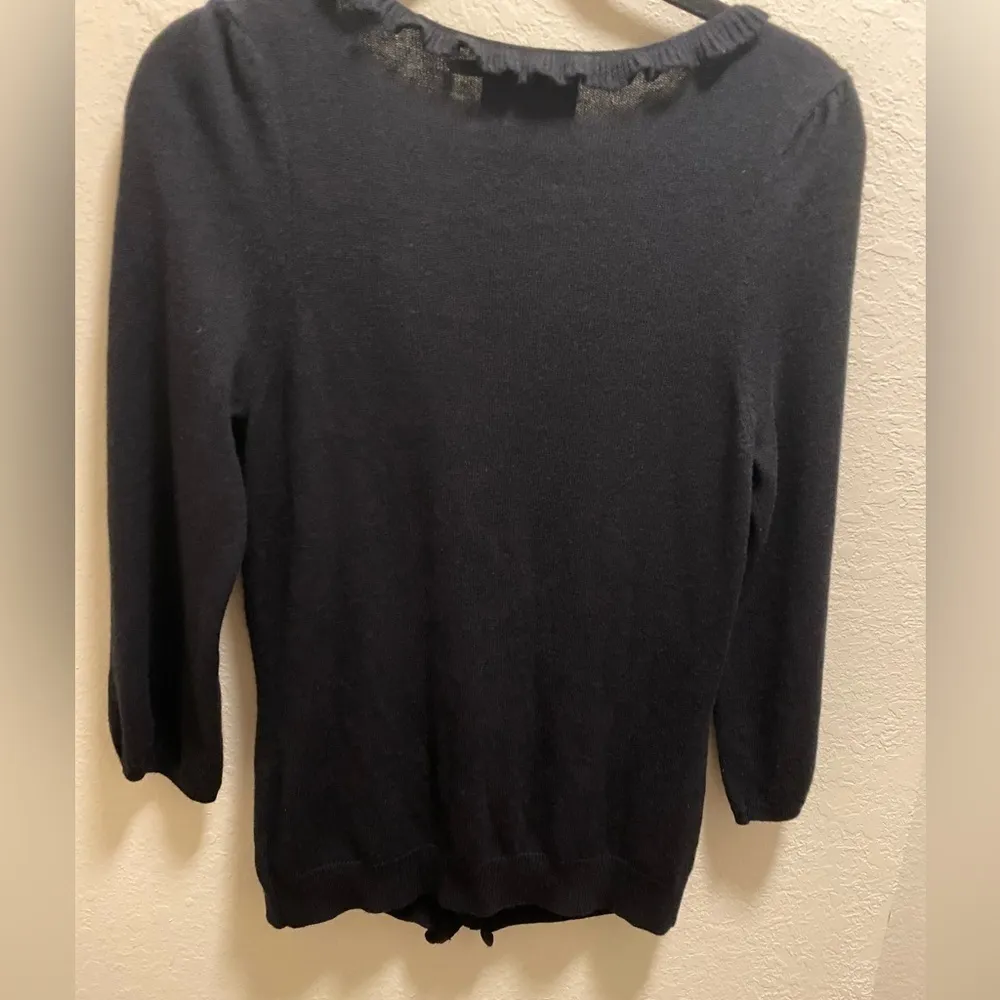 Juicy Couture Black Ruffle Trim V-Neck Wool, Cashmere, Viscose Blend Cardigan - Image 7