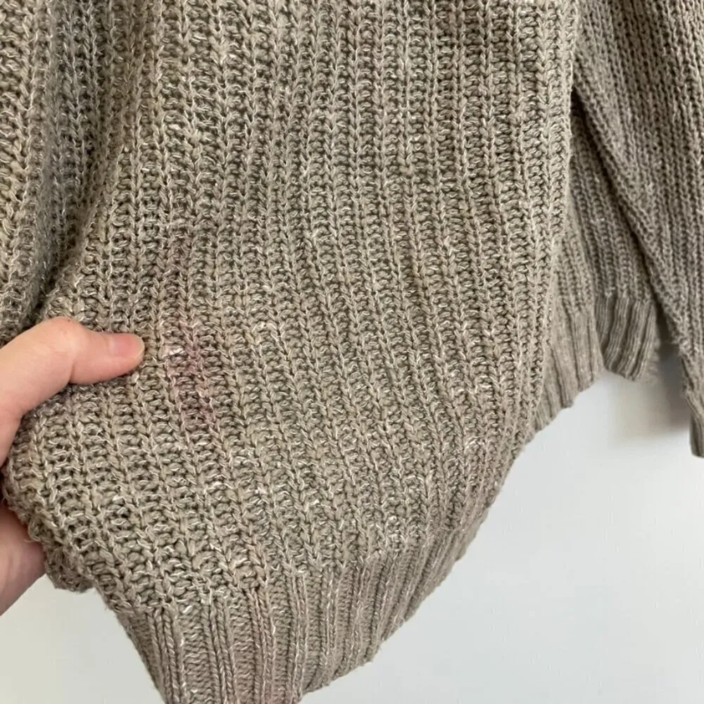 MAURICES Taupe Tan Brown Chunky Knit Notch / Split Neck Open Cardigan Sweater XL - Image 14