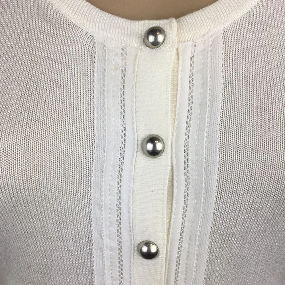 Ivory Knit Button Front Short Sleeve Sweater Top White House Black Market S - Image 4