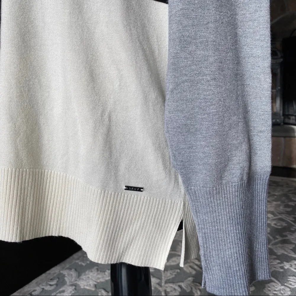 DKNY 🛍️  Colorblock Black, White + Gray Crew Sweater - Image 6