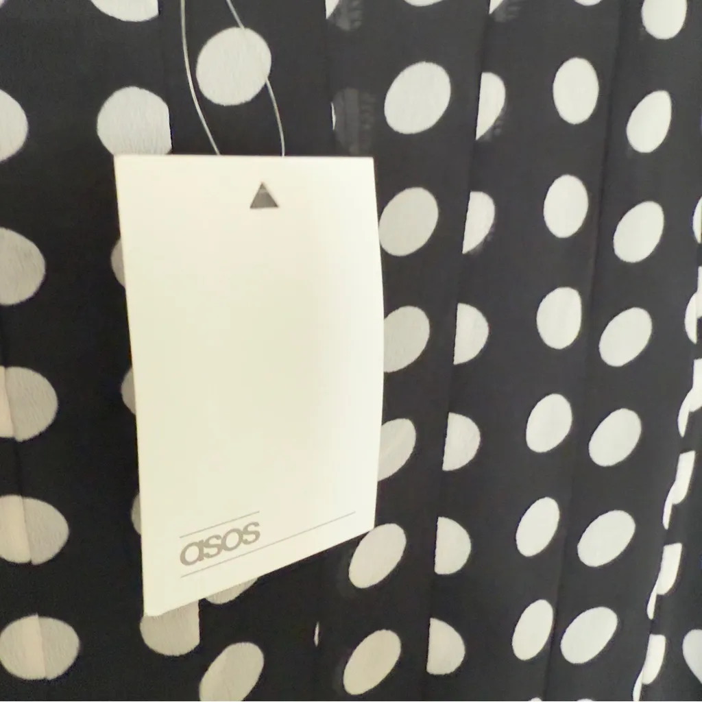 ASOS Black White Polka Dot Whimsical Fairy Round Neck Dress Size 4 NWT Flowy - Image 6