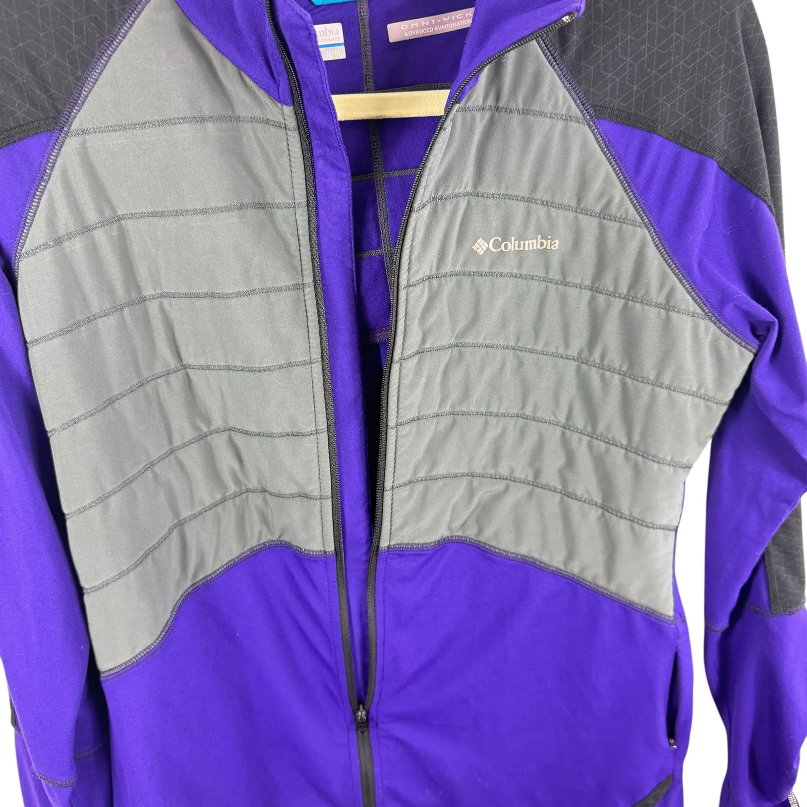 Columbia Omni-Wick Purple Gray Black Stretchy Full Zip Light Jacket Women's Sz M - Image 3