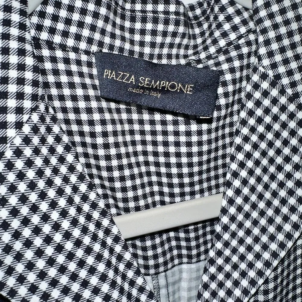 Piazza Sempione Gray Black White Checkered Button-Down Dress with Belt Size 6 - Image 6