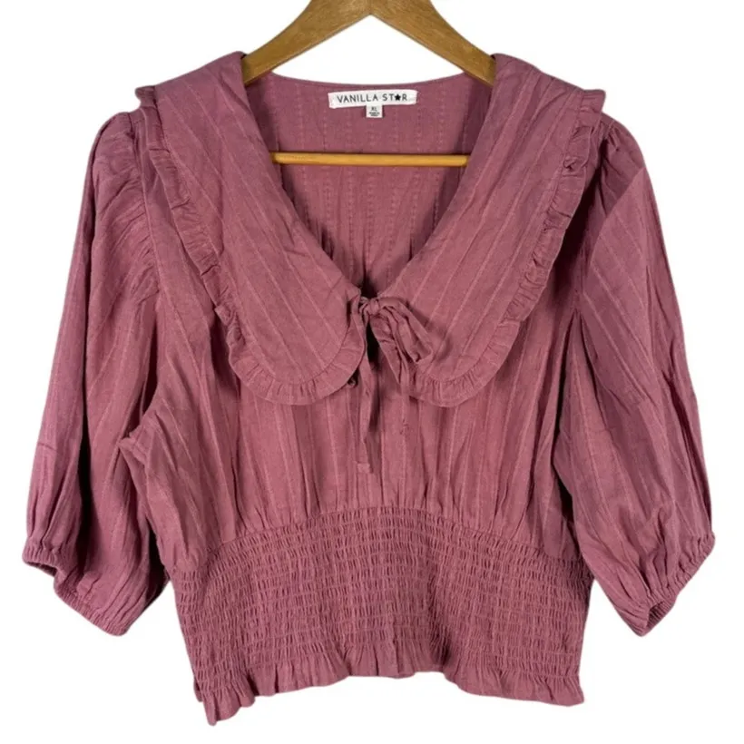 Vanilla‎ Star Puff Sleeve Portrait Collar Top Pink Size XL - Image 4