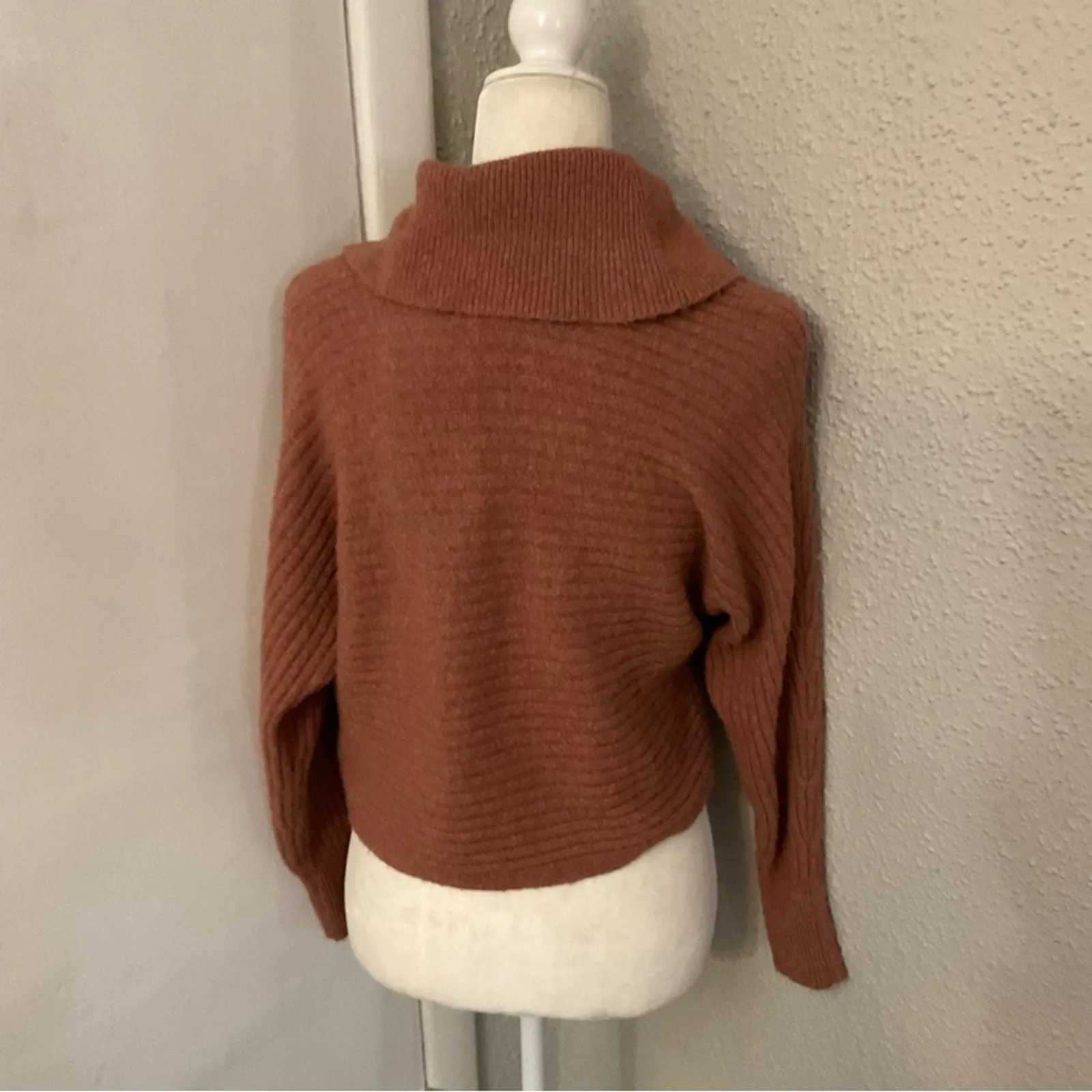 Pink Rose Soft Bronze Cowl Neck Sweater XS Cozycore Comfy Casual Classic NEW - Image 2