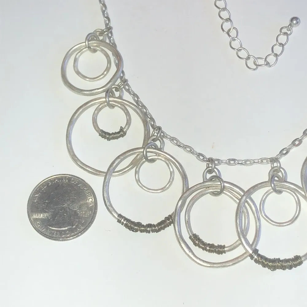 Soft Satin Silver Tone Boho Dangling Pendants Statement Necklace - Image 3