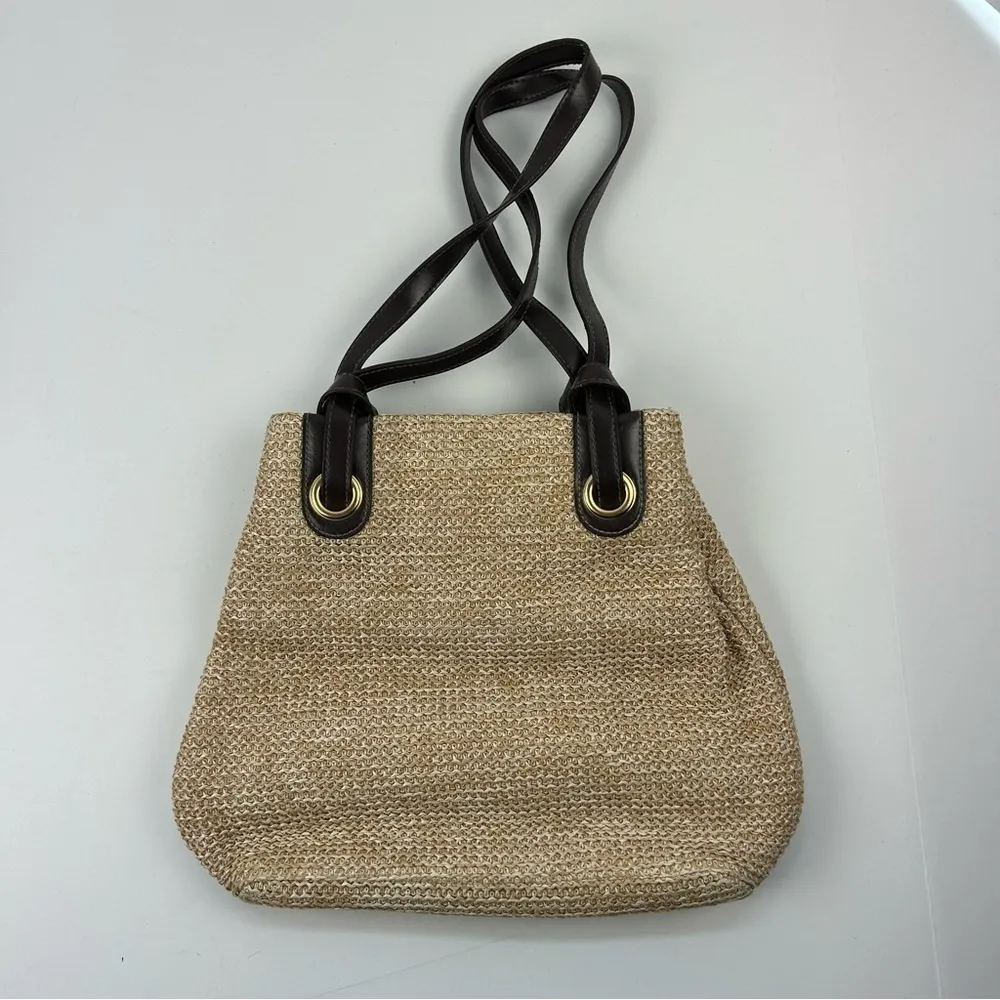 Amanda smith Woven Straw Shoulder Bag Beige with Brown Leather Straps - Image 2