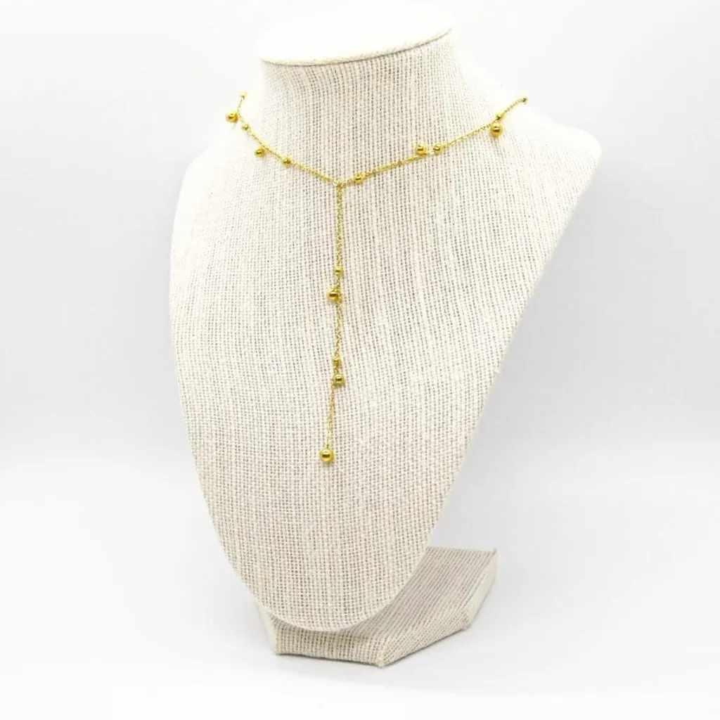 Gold Plated Beaded Lariat Necklace - Image 4