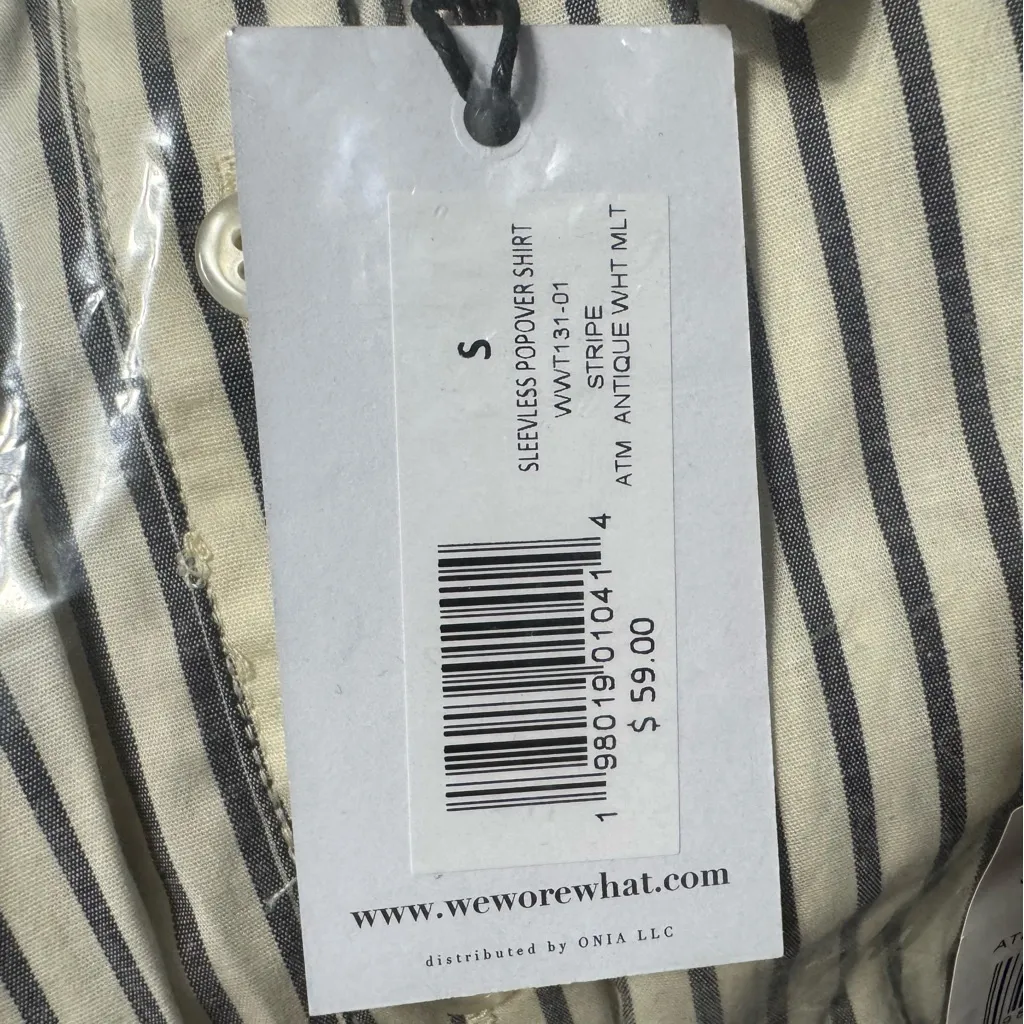 WeWoreWhat Sleeveless Popover Shirt‎ Crop Blouse Antique White Stripe Size S - Image 4