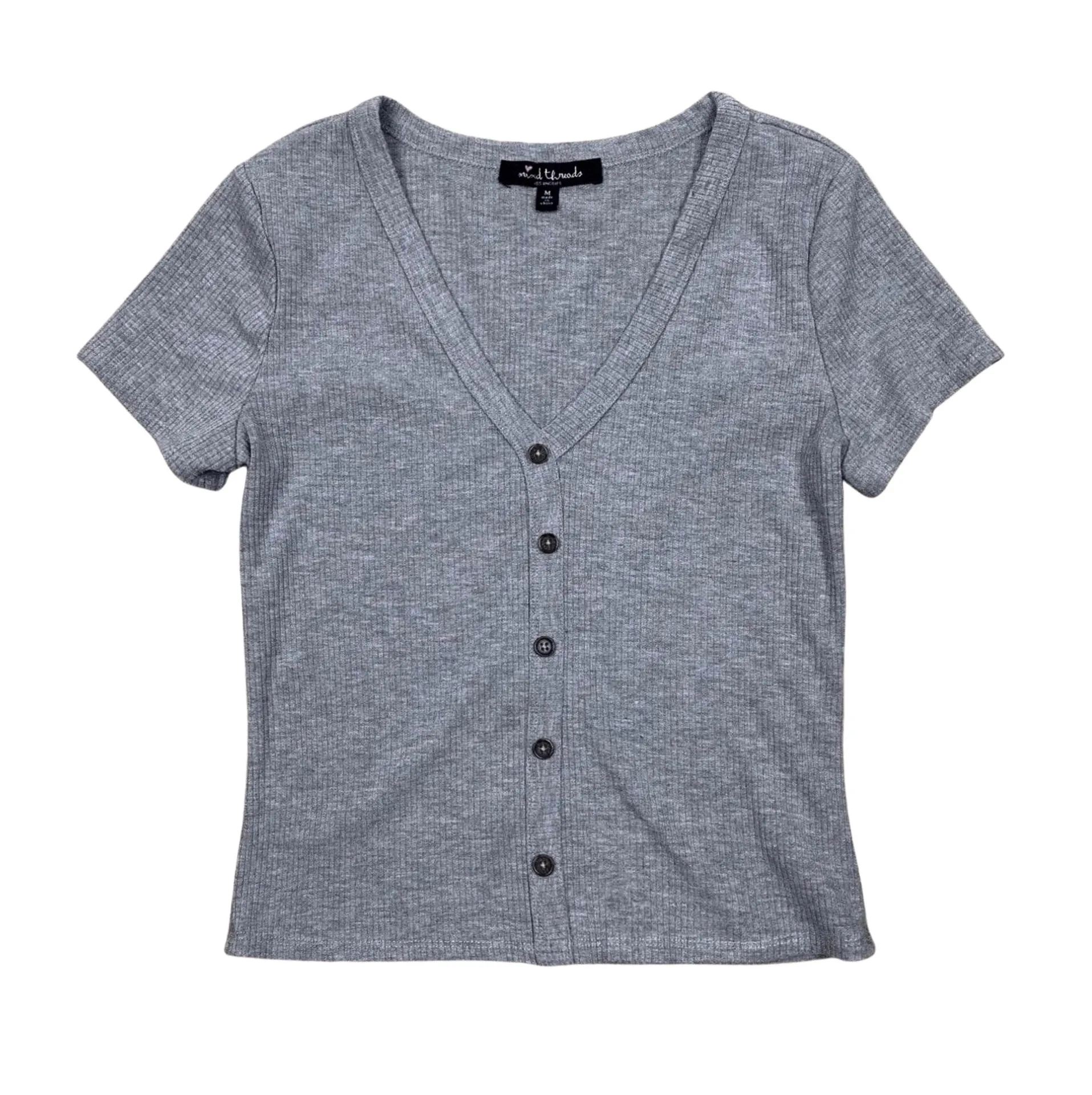 Mixed Threads Los Angeles Basic Ribbed Gray Button Front Top  - Image 4