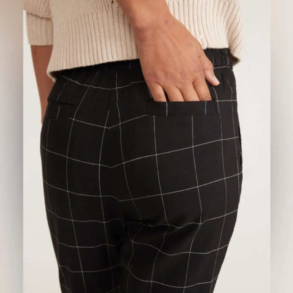Marine Layer Women's Allison Tencel Pant in Black Windowpane Plaid Tulip Hem M - Image 10