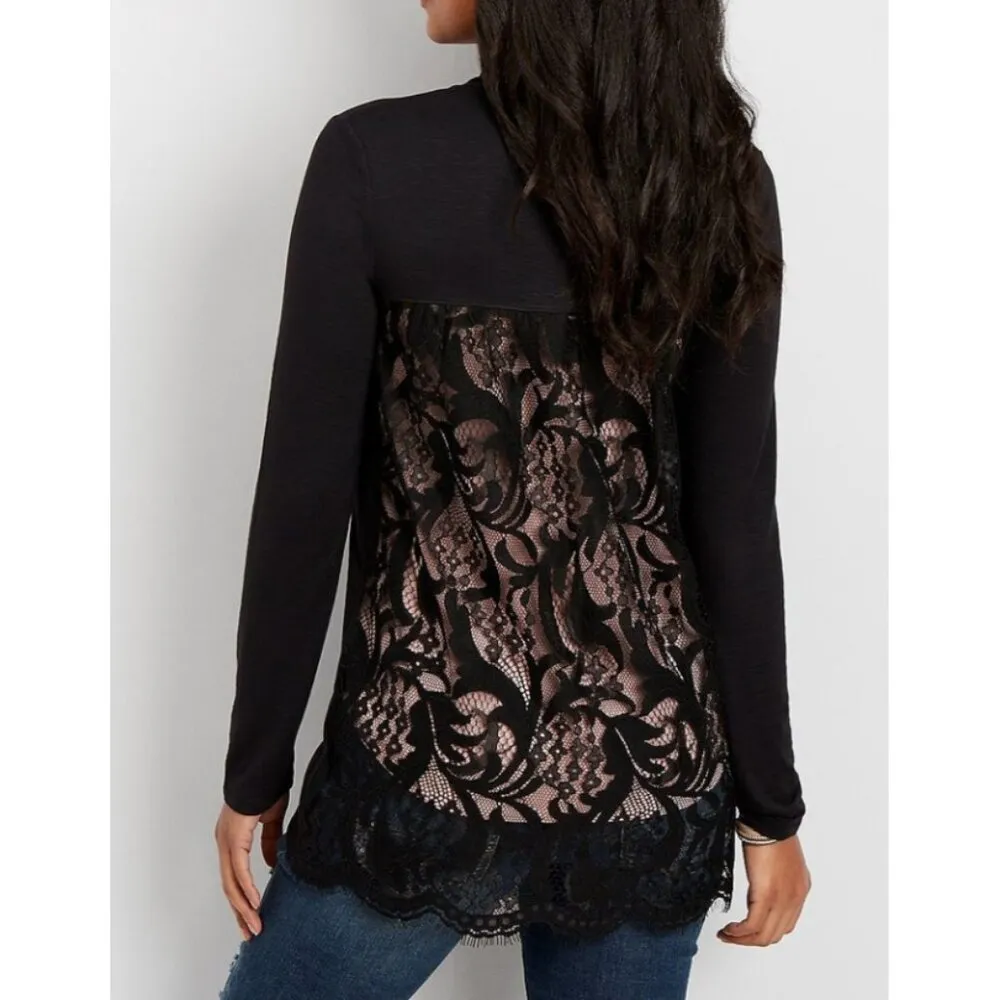 Maurices Lace Back Cardigan Black Sheer See-Through Floral Mesh Backless Edgy XS - Image 2