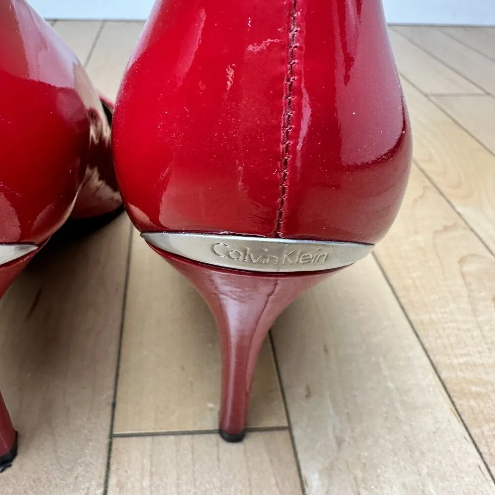 CALVIN KLEIN Red Patent Gayle Pumps Heels Pointed Toe Size 9 - Image 9
