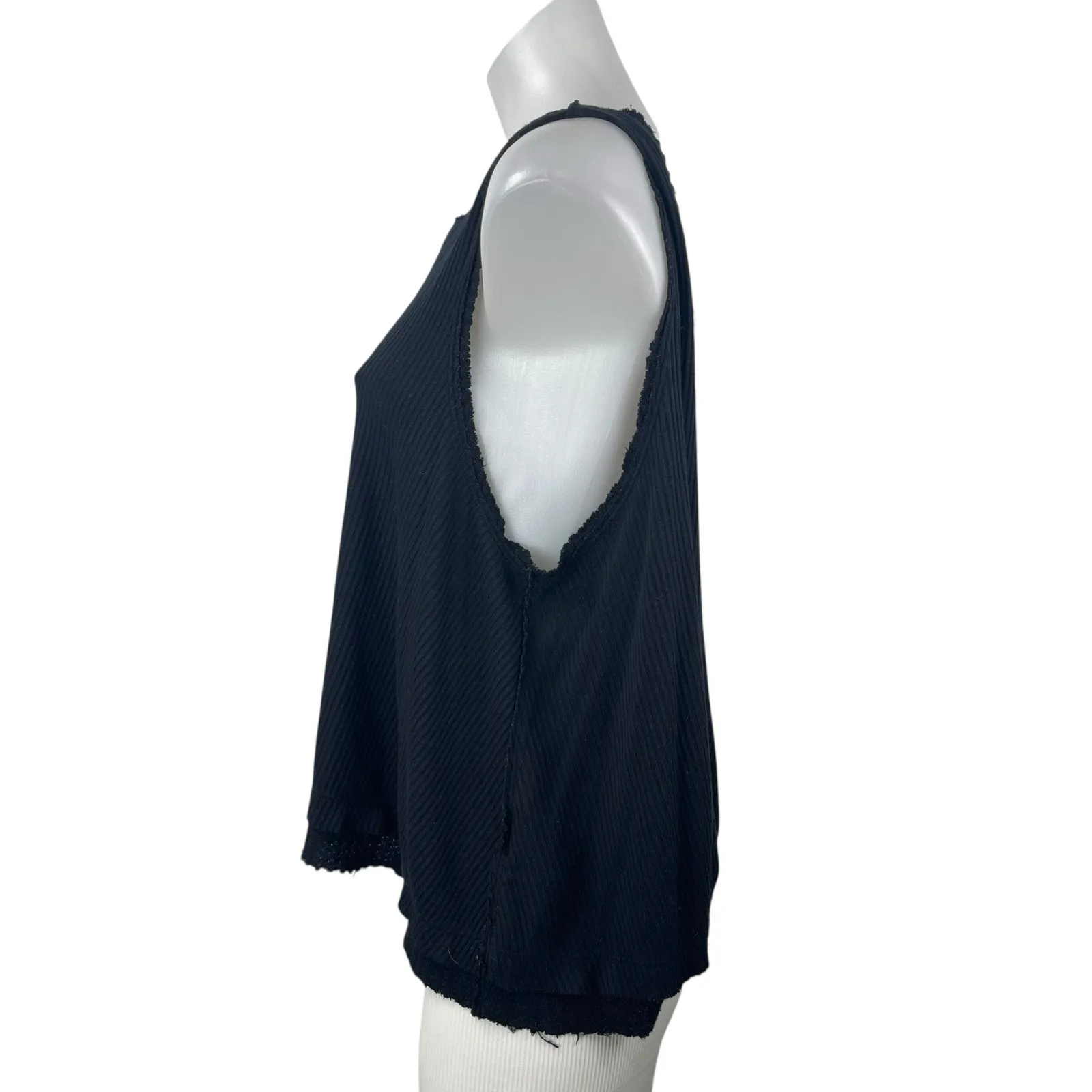 Free People We The Free Black Rib Knit Fringe V Open Back Boxy Tank Top Size S - Image 2