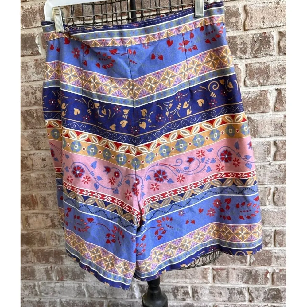 Vintage 90s Vivaldi Jeanswear Cullotte Skirt Size 14 Floral Wrap USA Hip… Blue - Image 4