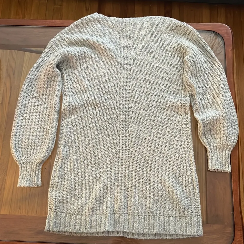 American Eagle Waffle Knit Sweater Womens Gray Oversized V Neck Long Sleeve - Image 4