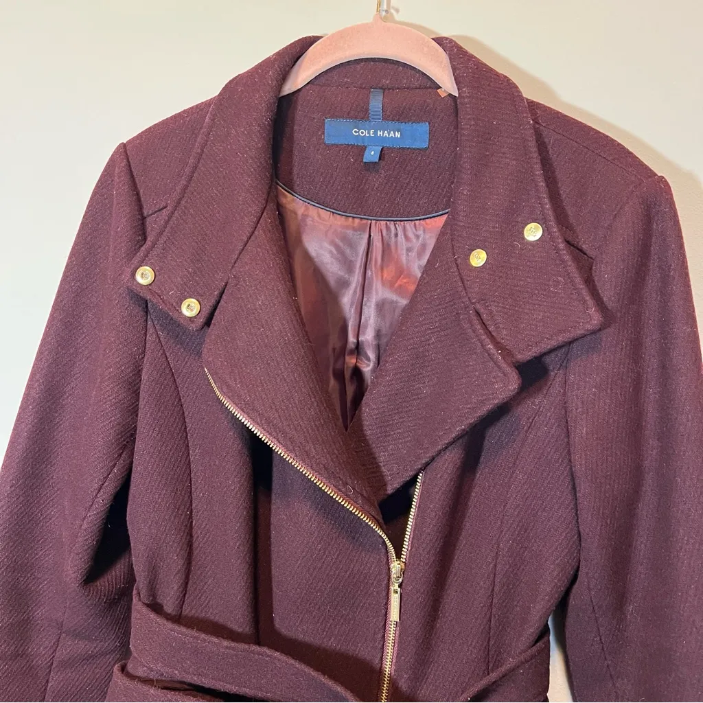 Cole Haan Maroon Wool Blend Winter Coat Women’s 8 - Image 2