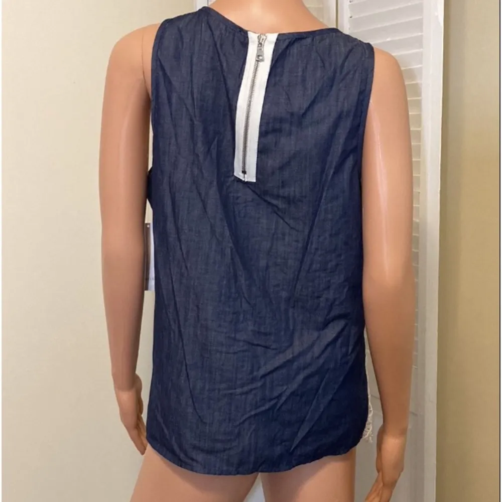 Karen Kane Womens Size Large Americana Chambray lace tank top sleeveless NWT - Image 2
