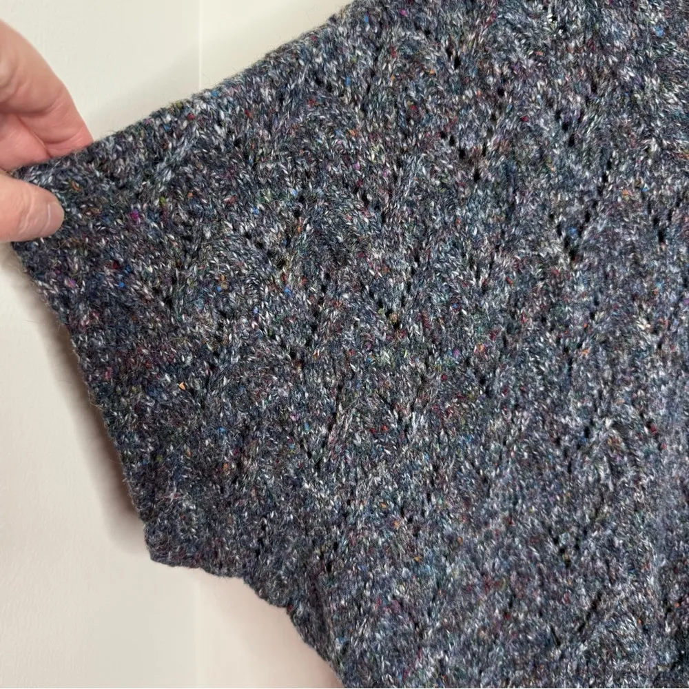 Coldwater Creek Pointelle Knit Gray Short Sleeve Sweater Multicolor Speckle LRG - Image 2