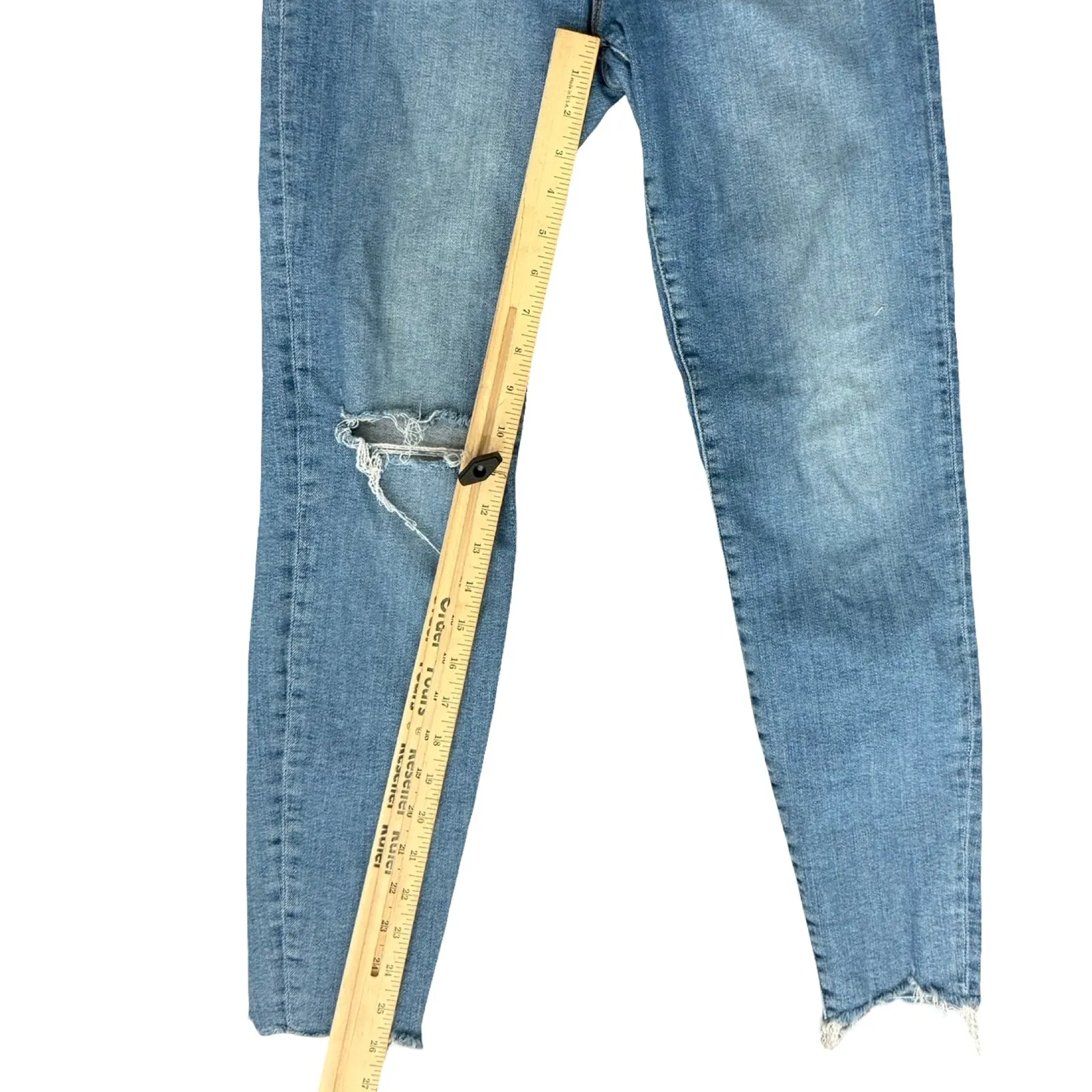 AllSaints Blue Phoenix Distressed Raw Hem Light Wash Skinny Ankle Jeans size 30 - Image 4