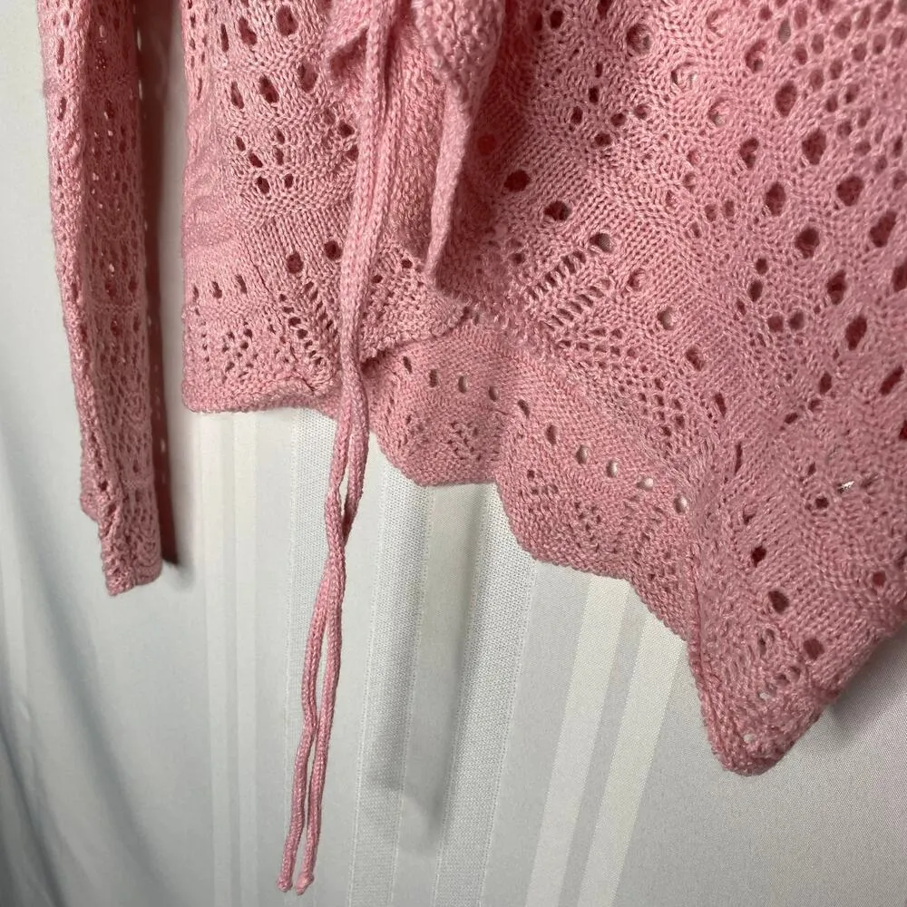 Jolie & Joy Pullover Crochet Knit Long Sleeve Sweater Top Junior's Pink Large Size undefined - Image 9
