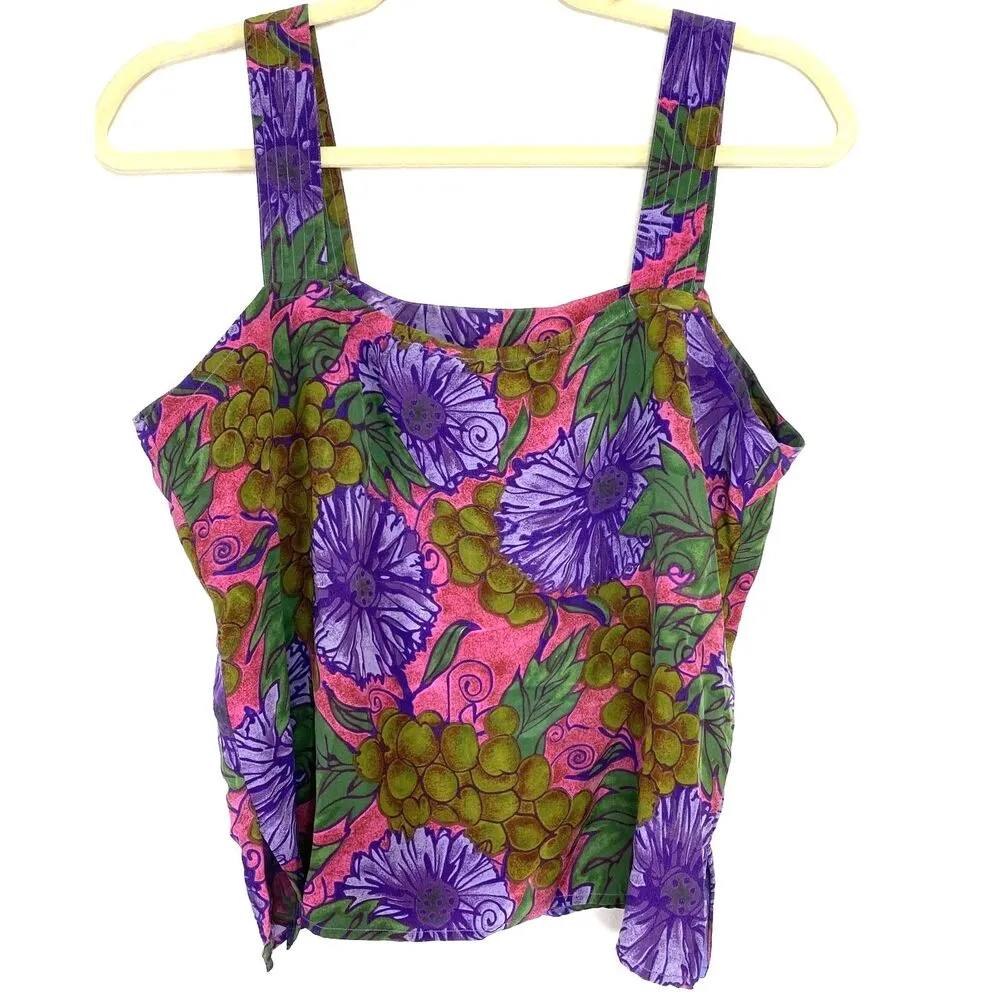 Michel Bruche VTG Purple Pink Floral Tropical Unlined Summer Artsy Tank Top 6 - Image 2