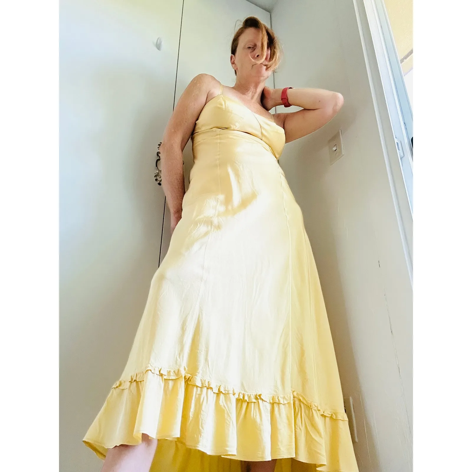 Vintage 1940s Slip Dress Size Medium Buttercream Maxi Coquette Softgirl Romantic Yellow - Image 4