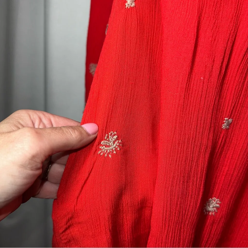 Free People Sweet Tennessee Red Floral Embroidered Mini Tunic Dress S Boho Beach - Image 8