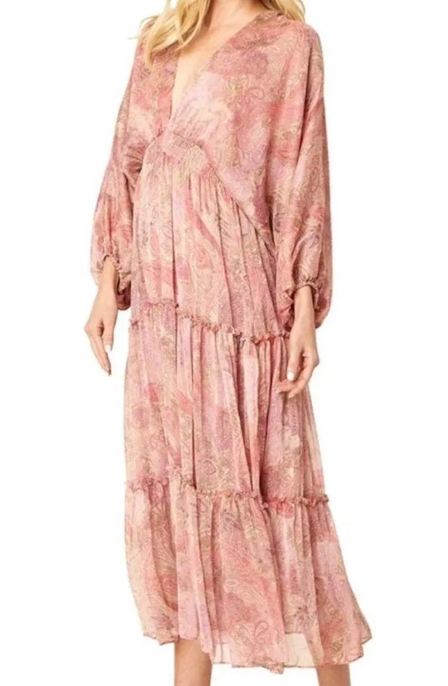 MISA Los Angeles pink paisley chiffon midi dress - Image 2