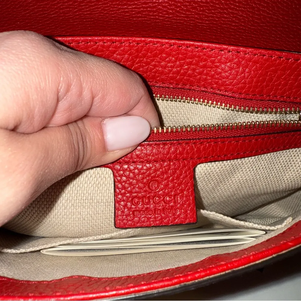 Gucci Soho Interlocking GG Red Leather Chain Flap Shoulder Bag Handbag - Image 5