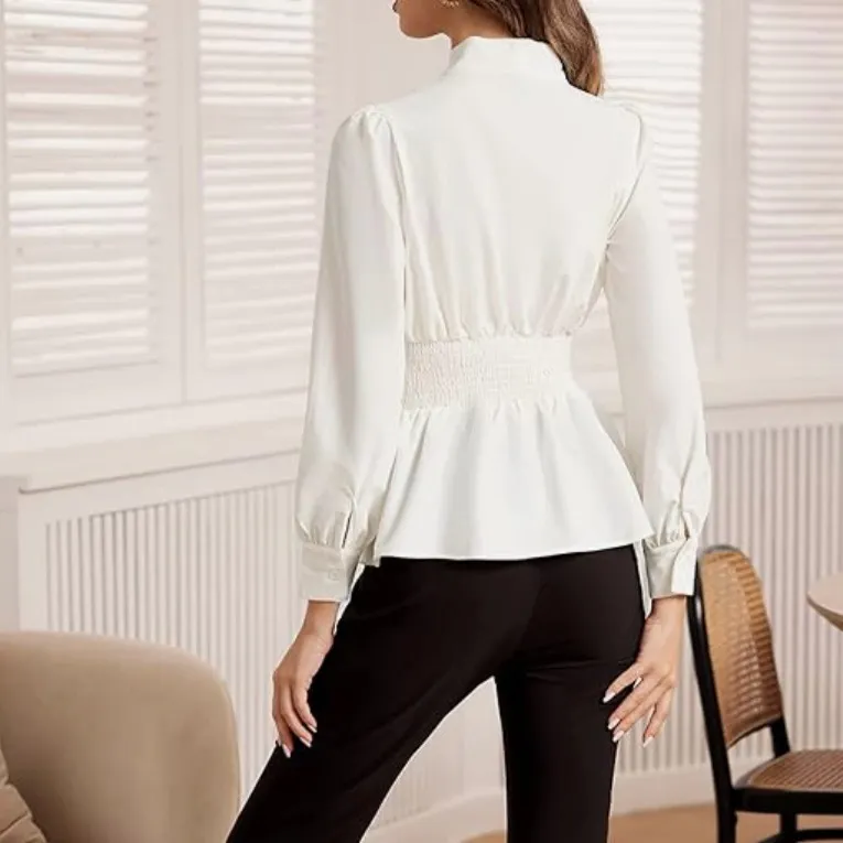 NWT Grace Karin Ivory Blouse with Bow Detail - Size: Large - Image 11