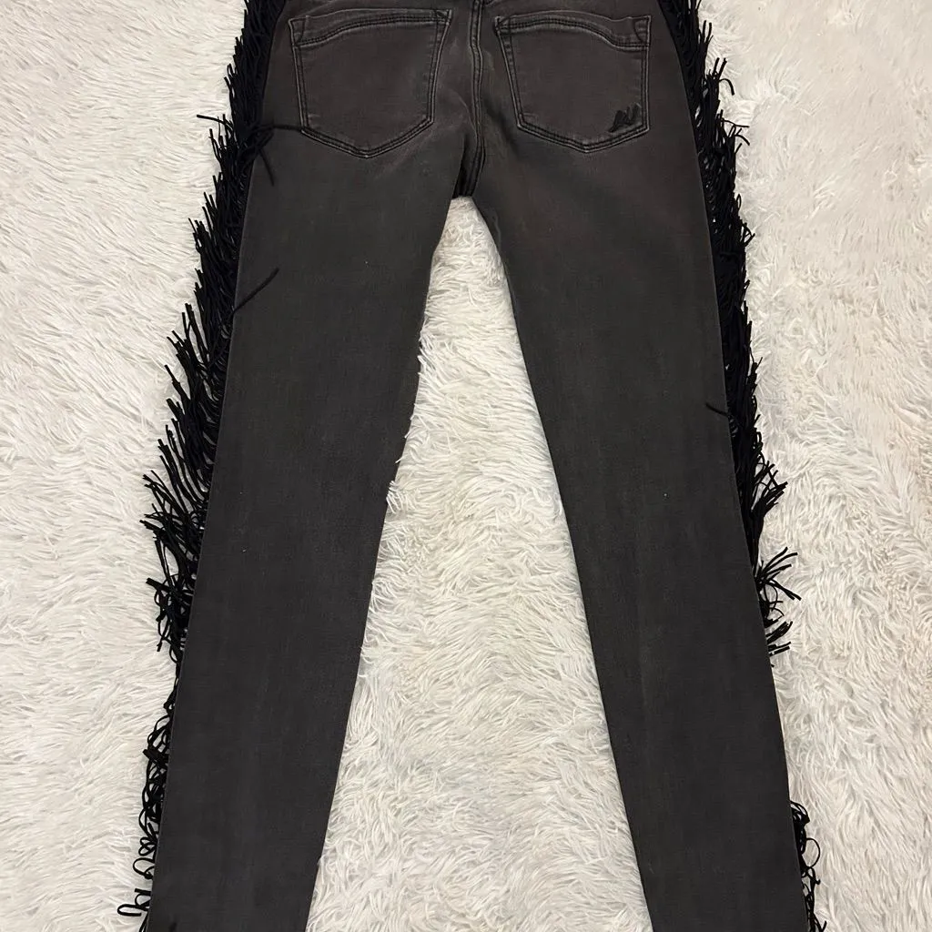 EXPRESS Grey rinsed Black side fringe western skinny jeans - Image 5