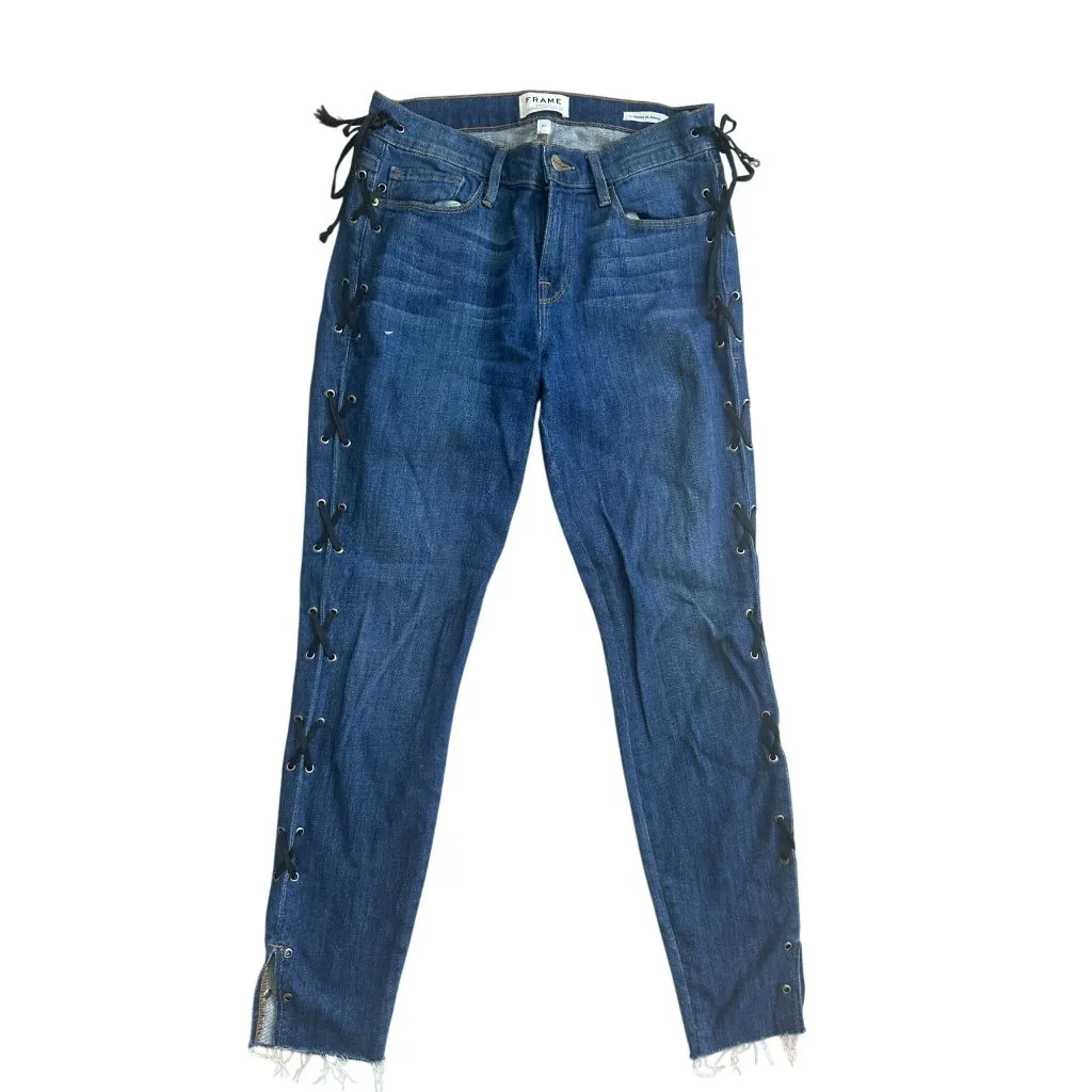 FRAME Women's Dark Wash Black Lace Up Le Skinny de Jeanne Jean Size 27 - Image 3