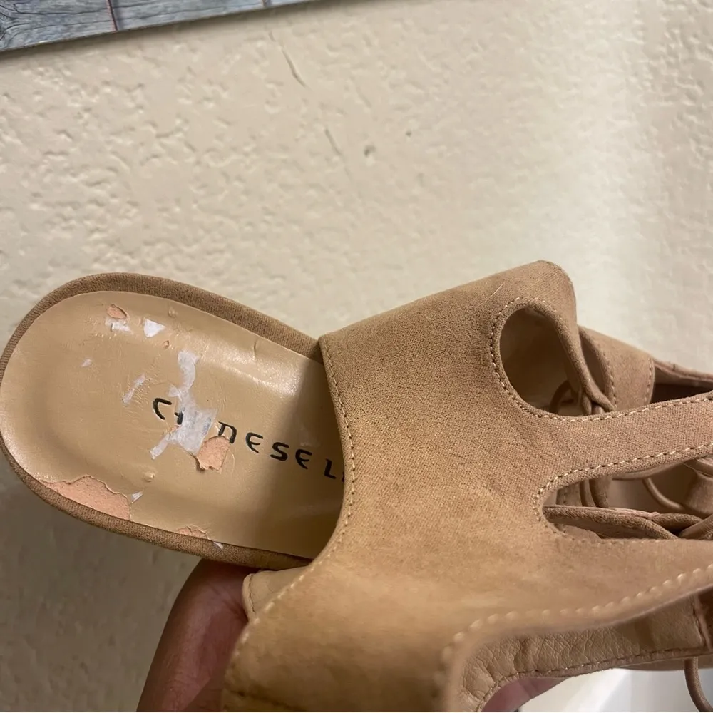 Brown Lace Up Chunky Heel Peep Toe Sandal Casual Comfy Size 8.5 - Image 5