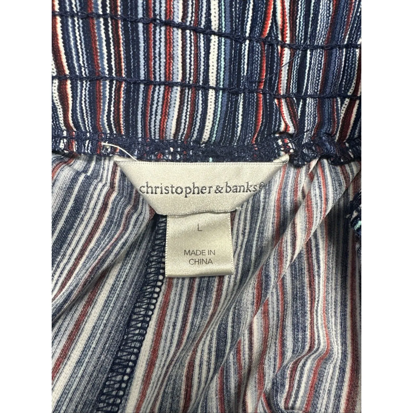 Christopher & Banks Women’s Pants Size Large Blue Multicolor Striped Wide Leg - Image 7