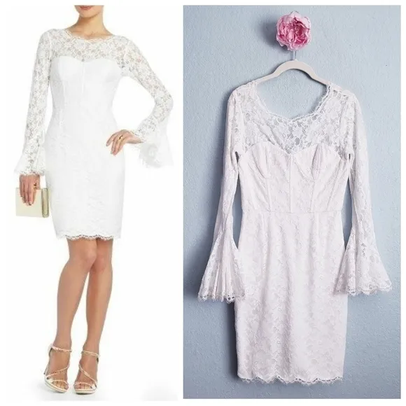 BCBGmaxazria Salina White Corset All Over Lace Bell Sleeve Mini Dress - Image 2