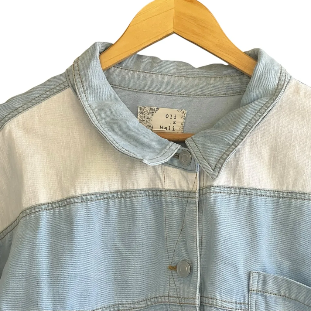 Oli & Hali White Cotton Denim Jacket With Patchwork Blue - Image 5