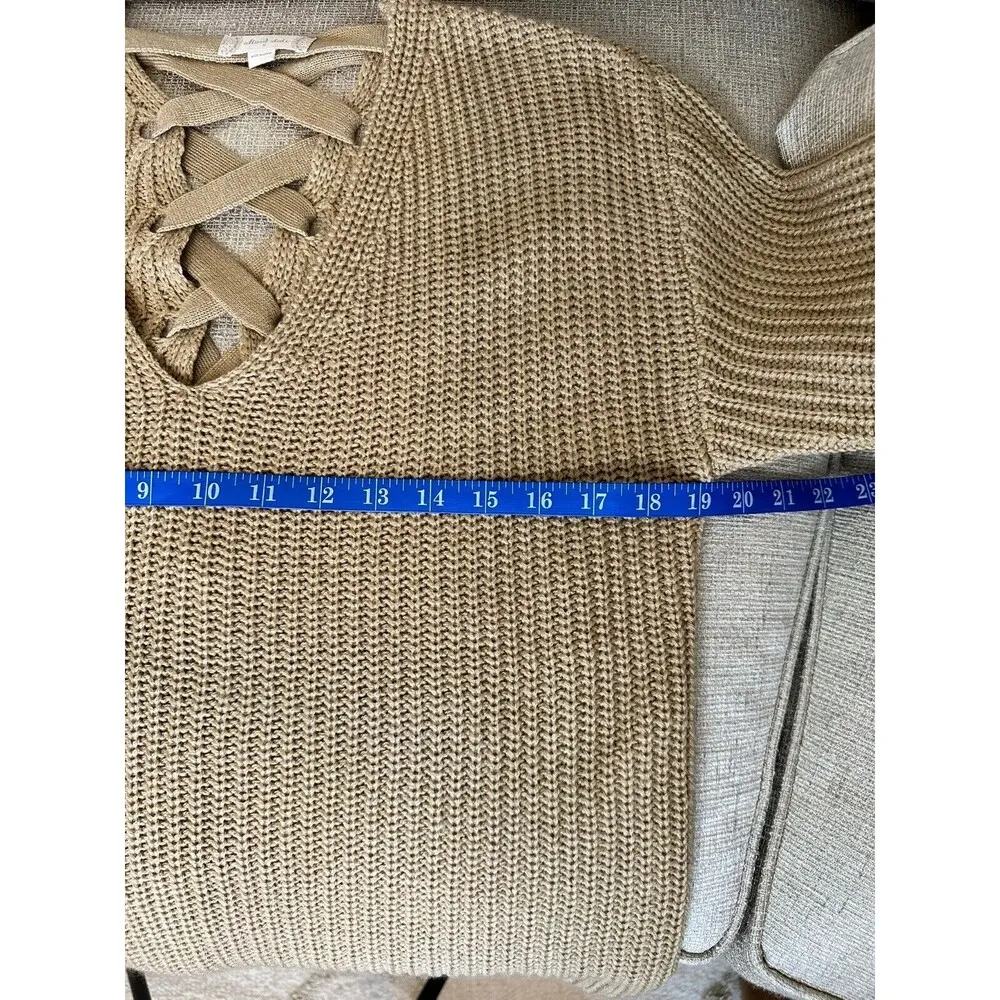 Womens Cable Knit Sweater Ribbon CrissCross Back Lace Up V-Neck SM - Image 11