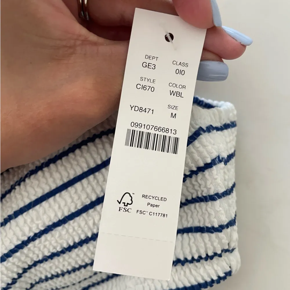 Jcrew Claudia O-ring scrunchie blue and white bikini top - Image 6