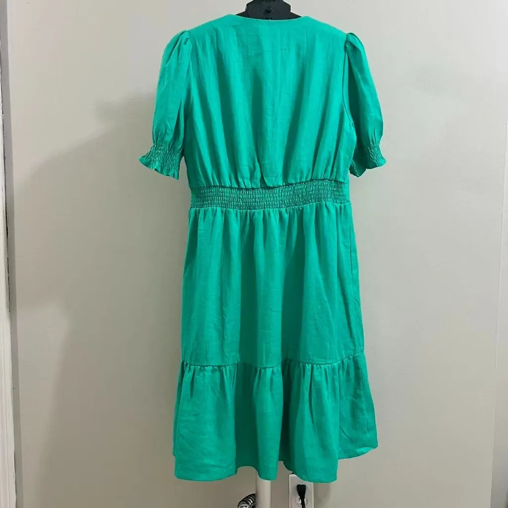 NWOT Boden Linen Aquamarine Green Ruffles Dress Size 12 Knee Length - Image 10