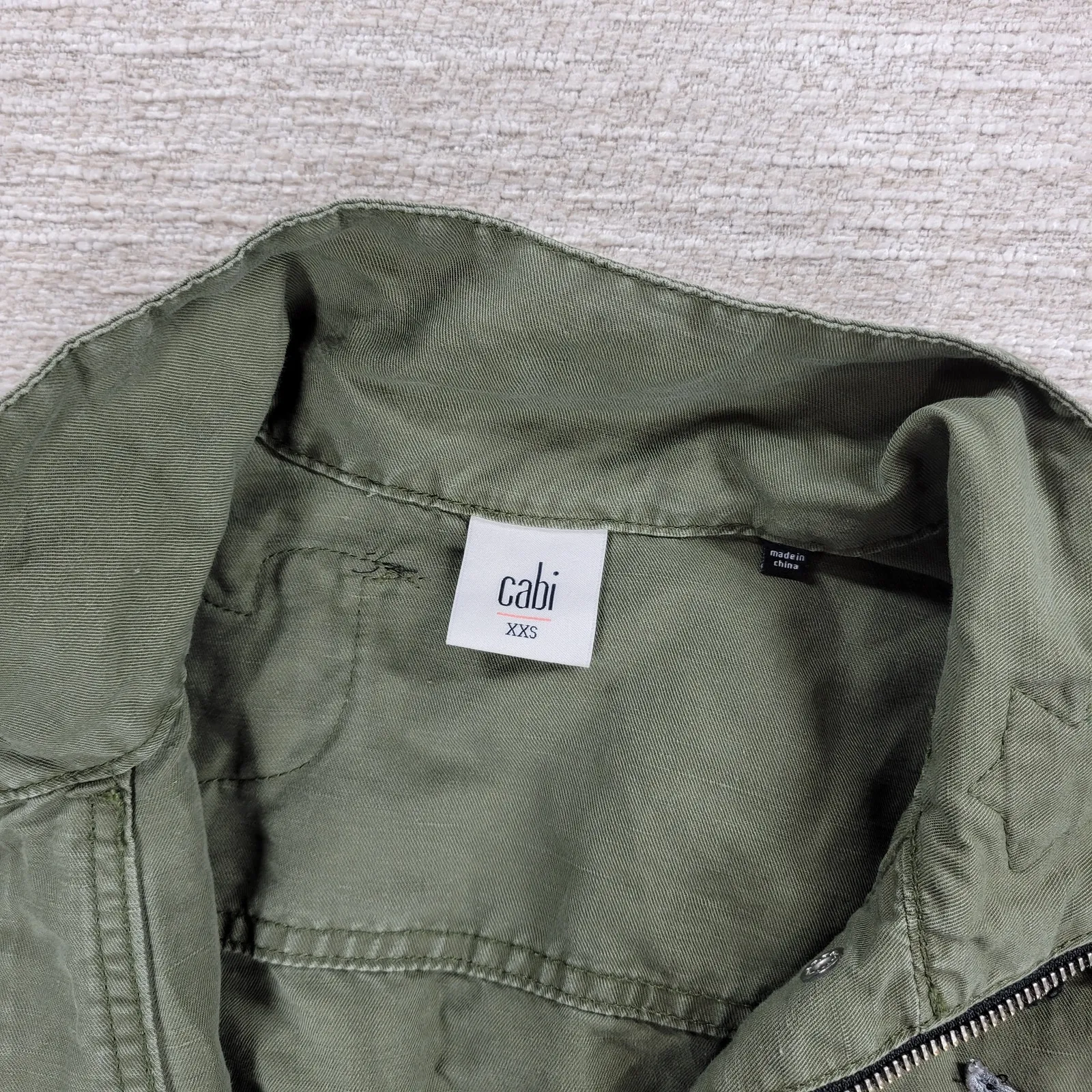 Cabi Bird Utility Jacket Women’s XXS Green Linen Sequin Appliqué Military Parka - Image 16