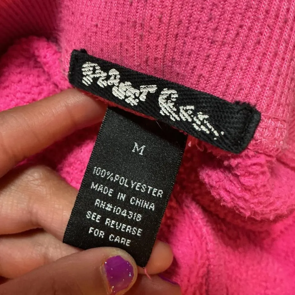 Y2K Pink Terry Cloth Kiss Embellished Fleece Flare Pants Size Medium - Image 7