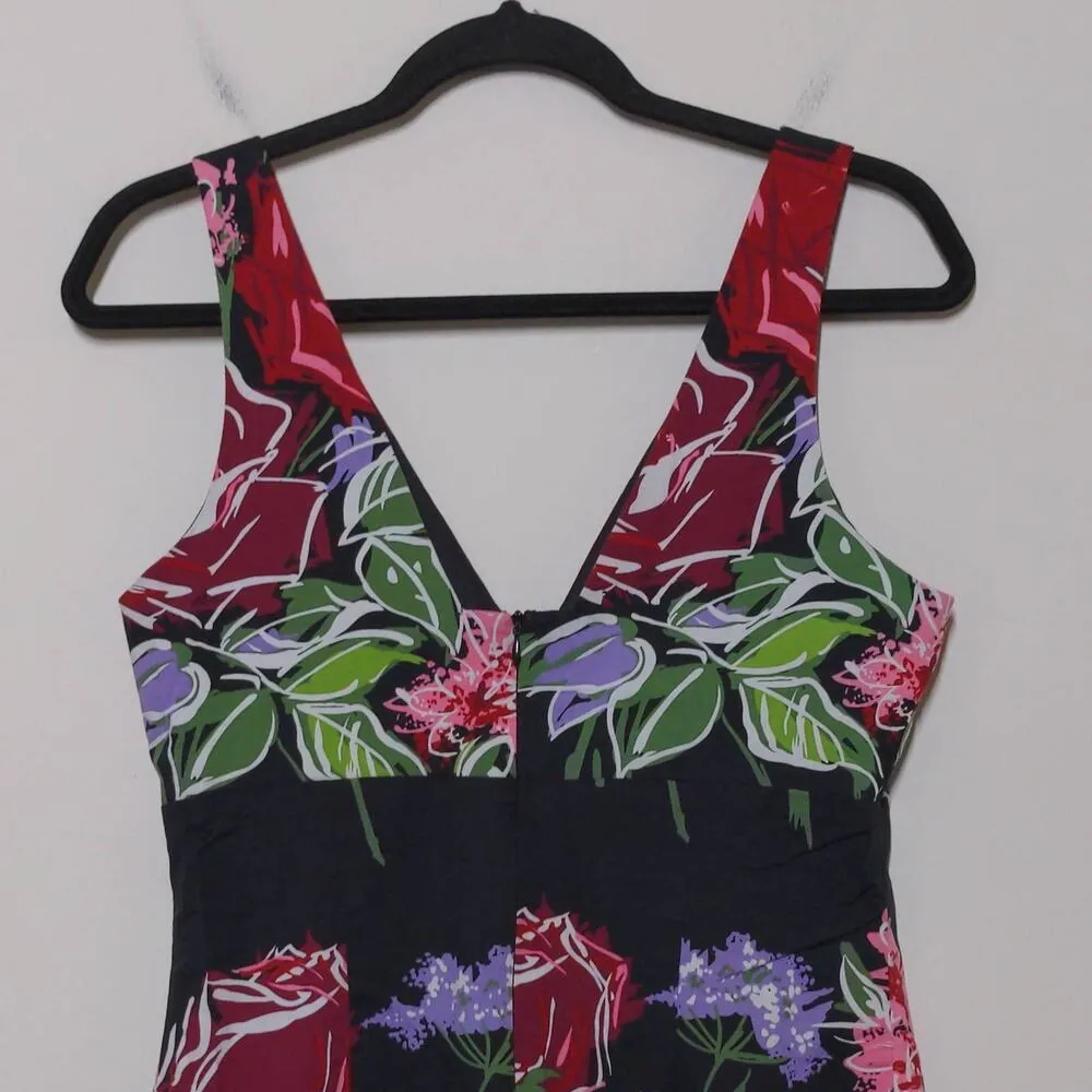 Nicole Miller Womens Sheath Dress Black Knee Length Floral V Neck Sleeveless 10 - Image 5