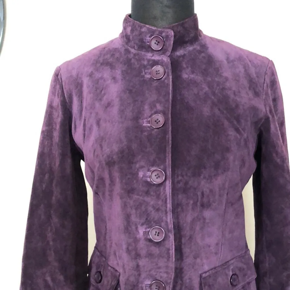 Cache Purple Fitted Leather Suede Jacket Top New Lined Banded Collar $248 NWT - Image 6