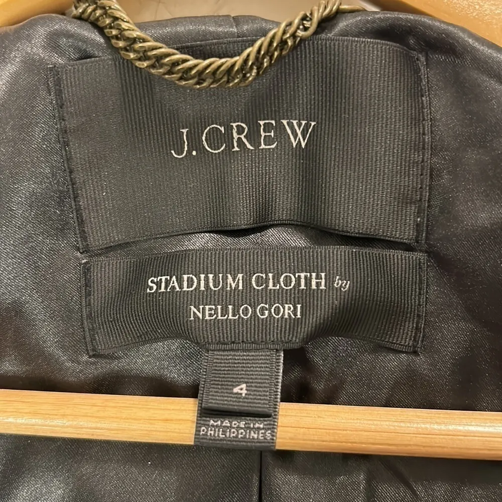 J Crew Coat‎ Women size 4 Black Tan Stadium Cloth Nellie Gori Wool Blend Utility - Image 3