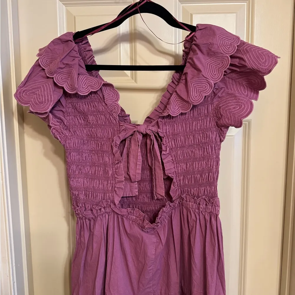 Purple Ruffled Smocked Sundress with Cap Sleeves Size L - Image 2