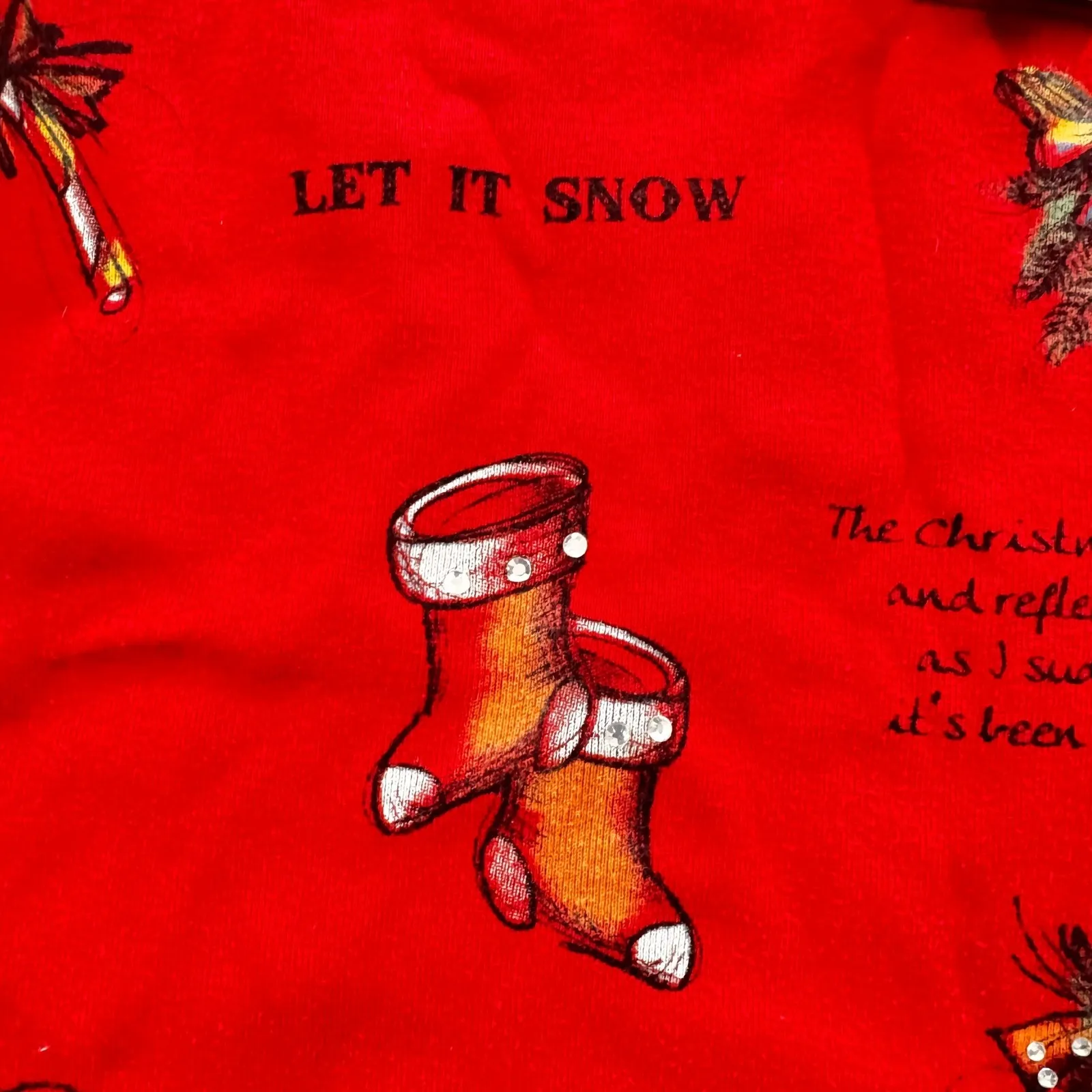 Vtg 80s Jess&Jane Christmas Tree Bells Stockings Red Urgly T - Image 8